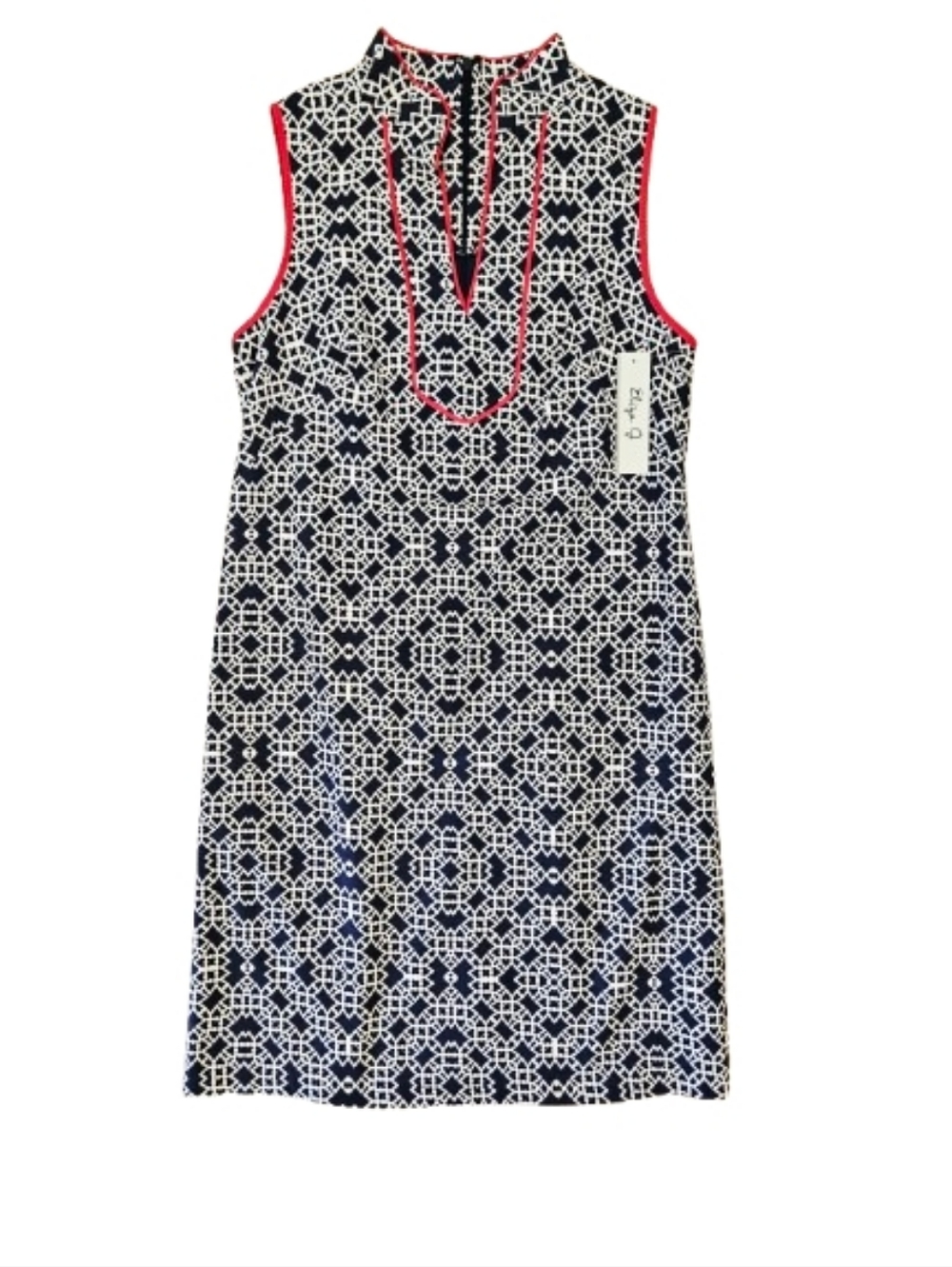 Eliza J Split Neck Geometric Print Mod Preppy Shift Dress Size 8